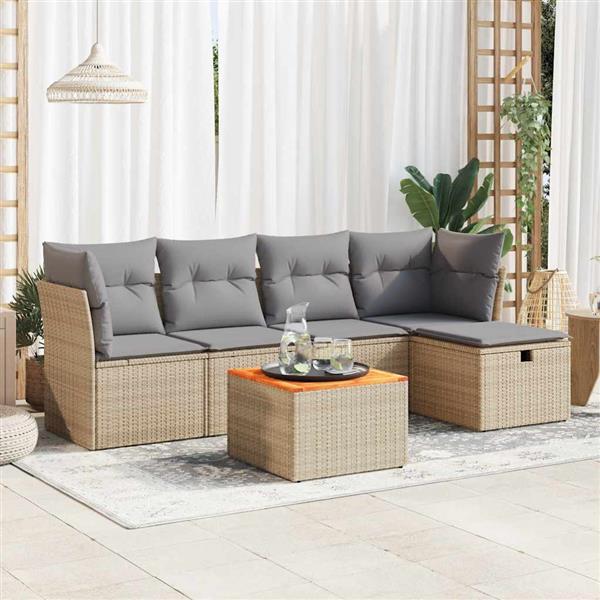 Grote foto vidaxl 6 delige loungeset met kussens poly rattan beige tuin en terras tuinmeubelen