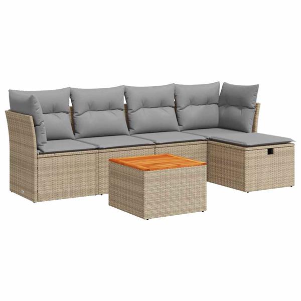 Grote foto vidaxl 6 delige loungeset met kussens poly rattan beige tuin en terras tuinmeubelen