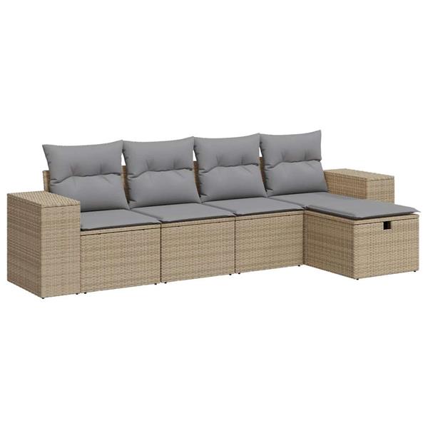 Grote foto vidaxl 5 delige loungeset met kussens poly rattan beige tuin en terras tuinmeubelen