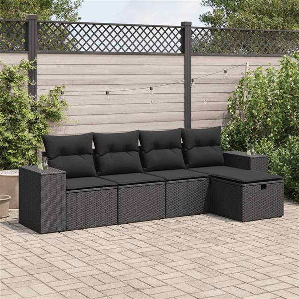 Grote foto vidaxl 5 delige loungeset met kussens poly rattan zwart tuin en terras tuinmeubelen