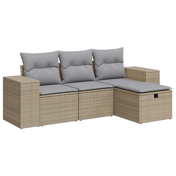 Grote foto vidaxl 4 delige loungeset met kussens poly rattan beige tuin en terras tuinmeubelen