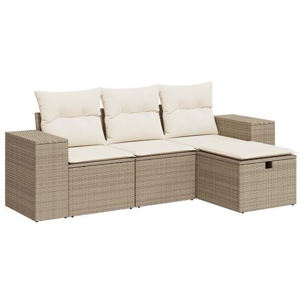 Grote foto vidaxl 4 delige loungeset met kussens poly rattan beige tuin en terras tuinmeubelen