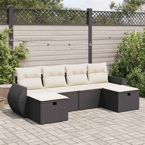 Grote foto vidaxl 6 delige loungeset met kussens poly rattan zwart tuin en terras tuinmeubelen