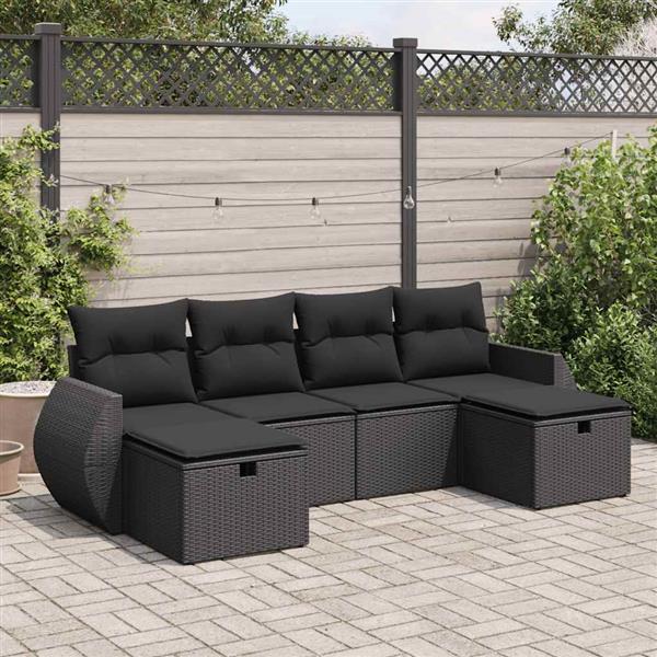 Grote foto vidaxl 6 delige loungeset met kussens poly rattan zwart tuin en terras tuinmeubelen