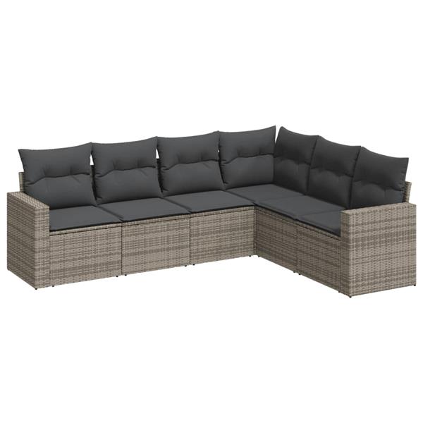 Grote foto vidaxl 6 delige loungeset met kussens poly rattan grijs tuin en terras tuinmeubelen