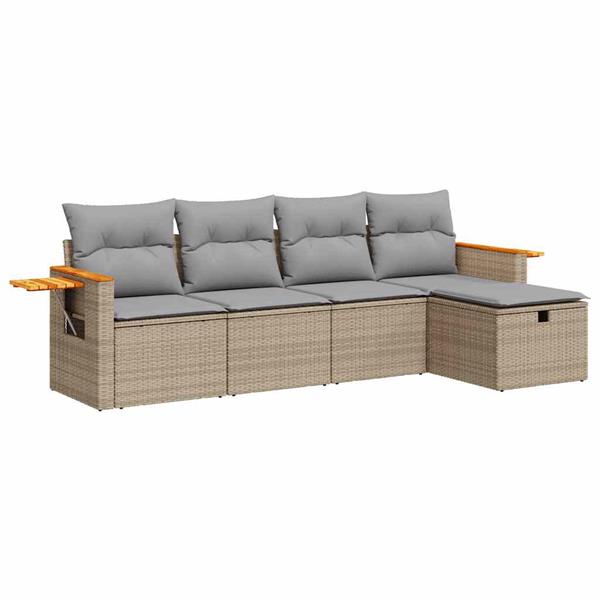 Grote foto vidaxl 5 delige loungeset met kussens poly rattan beige tuin en terras tuinmeubelen