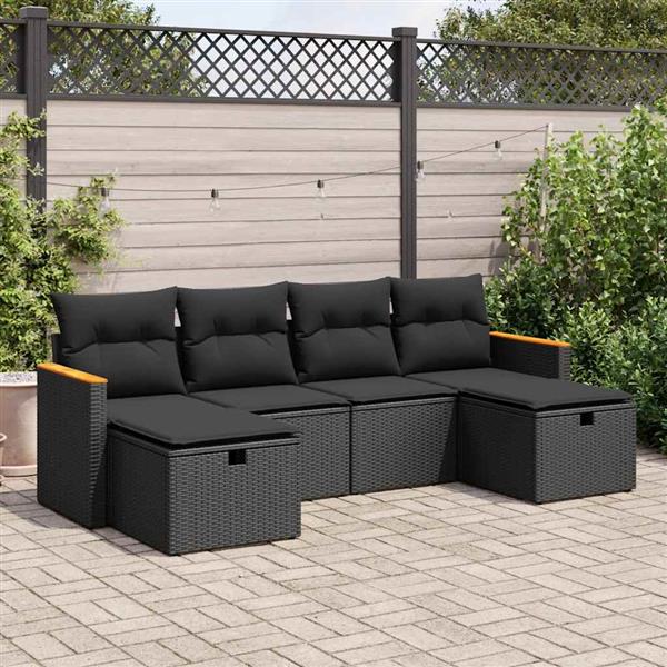 Grote foto vidaxl 6 delige loungeset met kussens poly rattan zwart tuin en terras tuinmeubelen