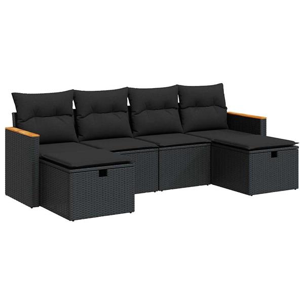 Grote foto vidaxl 6 delige loungeset met kussens poly rattan zwart tuin en terras tuinmeubelen