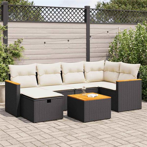 Grote foto vidaxl 7 delige loungeset met kussens poly rattan zwart tuin en terras tuinmeubelen