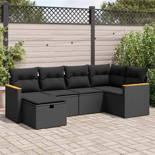 Grote foto vidaxl 6 delige loungeset met kussens poly rattan zwart tuin en terras tuinmeubelen