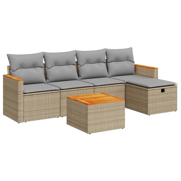 Grote foto vidaxl 6 delige loungeset met kussens poly rattan beige tuin en terras tuinmeubelen