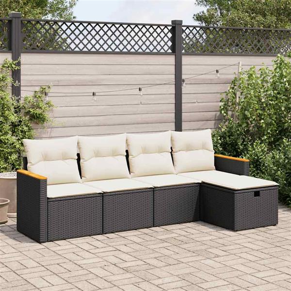 Grote foto vidaxl 5 delige loungeset met kussens poly rattan zwart tuin en terras tuinmeubelen