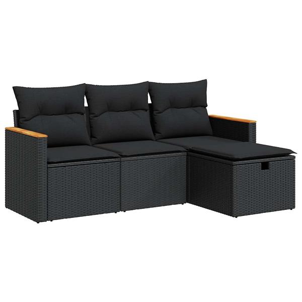 Grote foto vidaxl 4 delige loungeset met kussens poly rattan zwart tuin en terras tuinmeubelen