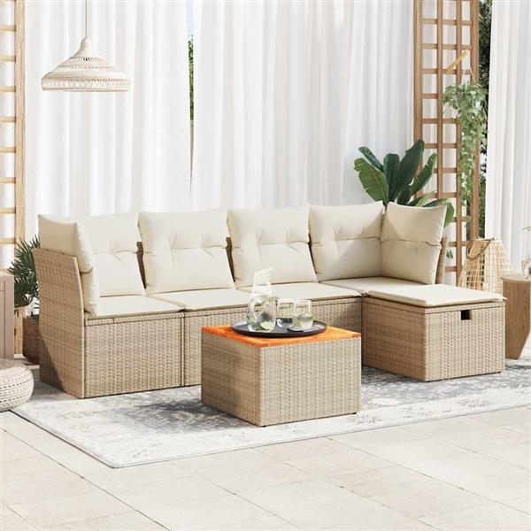 Grote foto vidaxl 6 delige loungeset met kussens poly rattan beige tuin en terras tuinmeubelen