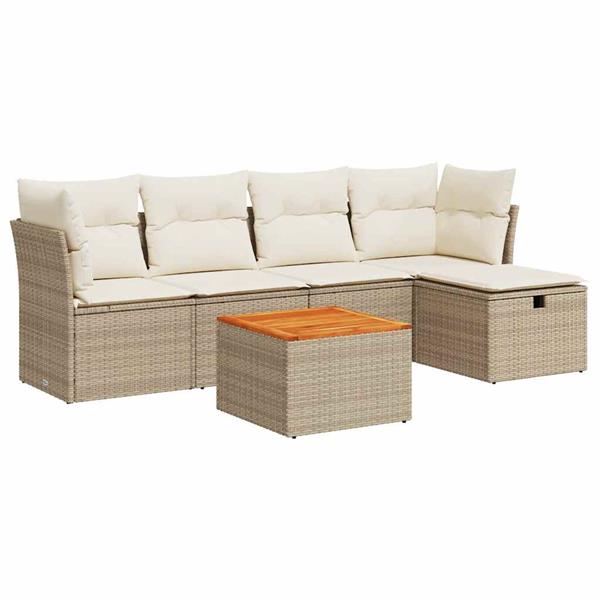 Grote foto vidaxl 6 delige loungeset met kussens poly rattan beige tuin en terras tuinmeubelen