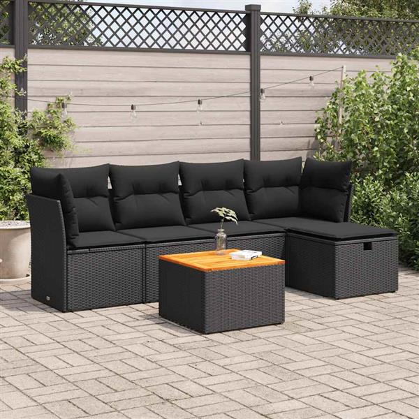 Grote foto vidaxl 6 delige loungeset met kussens poly rattan zwart tuin en terras tuinmeubelen