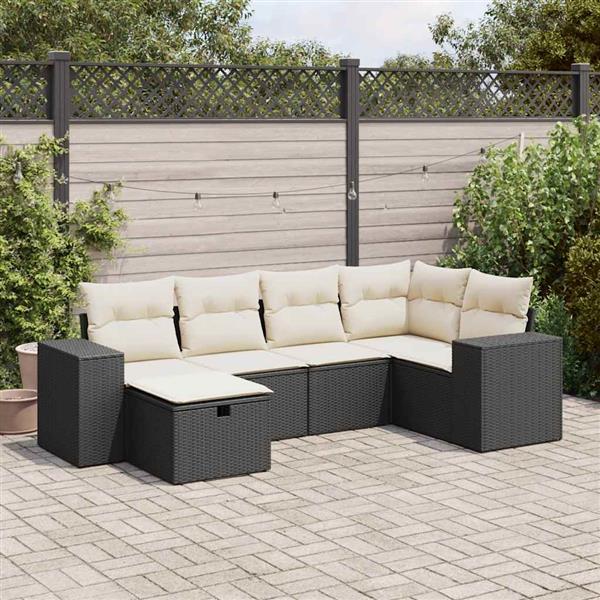 Grote foto vidaxl 6 delige loungeset met kussens poly rattan zwart tuin en terras tuinmeubelen