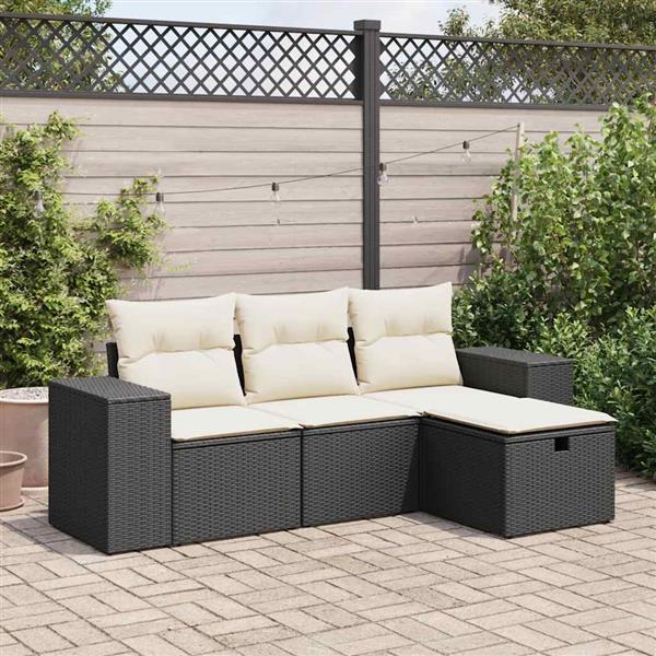 Grote foto vidaxl 4 delige loungeset met kussens poly rattan zwart tuin en terras tuinmeubelen