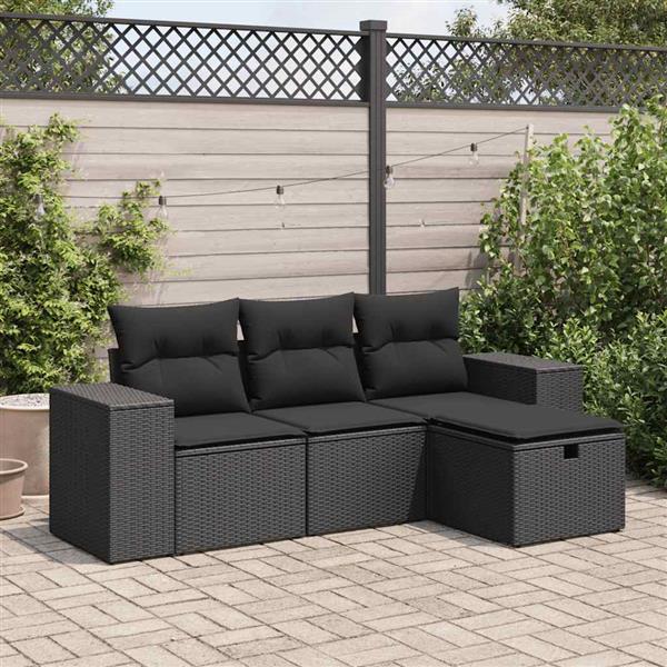 Grote foto vidaxl 4 delige loungeset met kussens poly rattan zwart tuin en terras tuinmeubelen