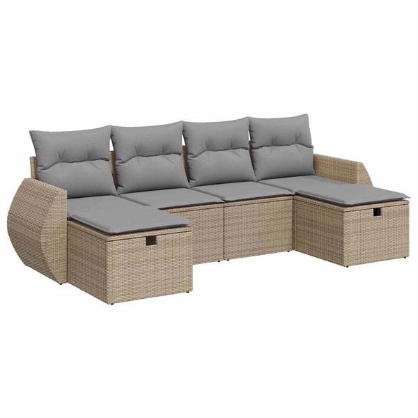 Grote foto vidaxl 6 delige loungeset met kussens poly rattan beige tuin en terras tuinmeubelen