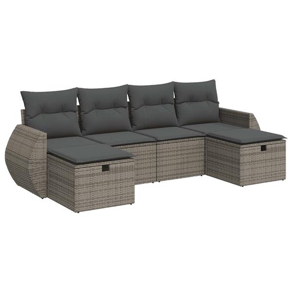 Grote foto vidaxl 6 delige loungeset met kussens poly rattan grijs tuin en terras tuinmeubelen