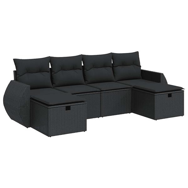 Grote foto vidaxl 6 delige loungeset met kussens poly rattan zwart tuin en terras tuinmeubelen