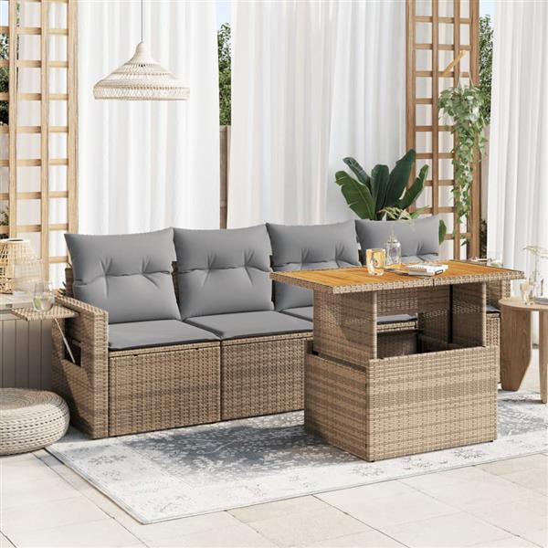 Grote foto vidaxl 5 delige loungeset met kussens poly rattan beige tuin en terras tuinmeubelen