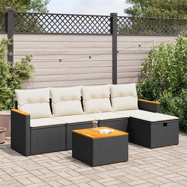 Grote foto vidaxl 6 delige loungeset met kussens poly rattan zwart tuin en terras tuinmeubelen