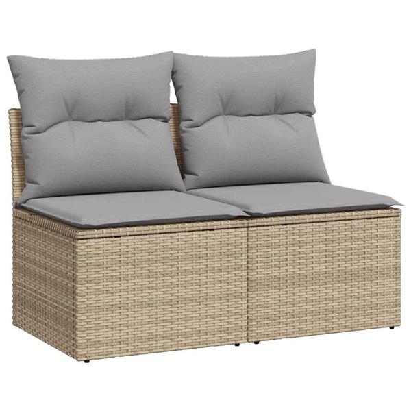 Grote foto vidaxl 2 delige loungeset met kussens poly rattan acacia beige tuin en terras tuinmeubelen