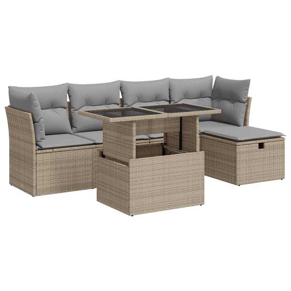 Grote foto vidaxl 6 delige loungeset met kussens poly rattan beige tuin en terras tuinmeubelen