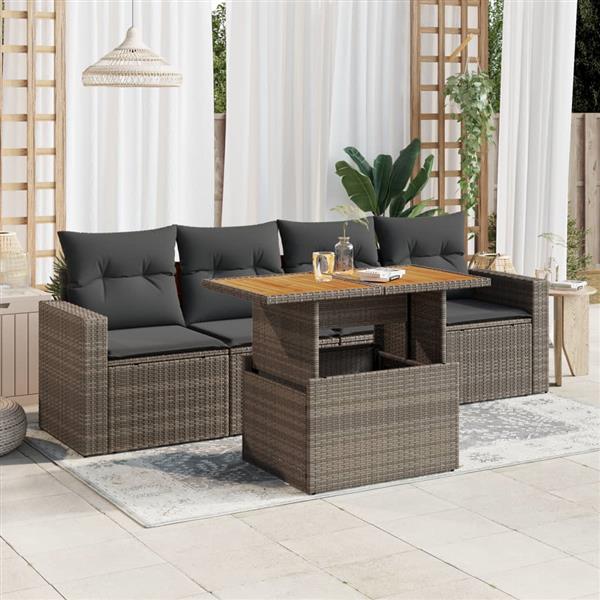 Grote foto vidaxl 5 delige loungeset met kussens poly rattan grijs tuin en terras tuinmeubelen