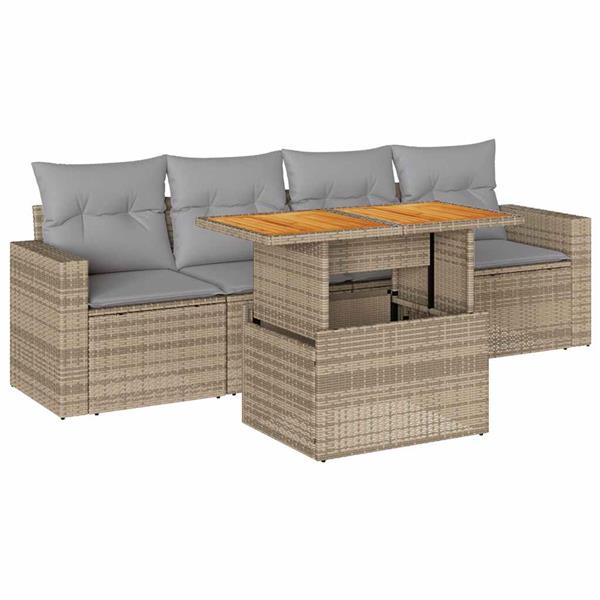 Grote foto vidaxl 5 delige loungeset met kussens poly rattan beige tuin en terras tuinmeubelen