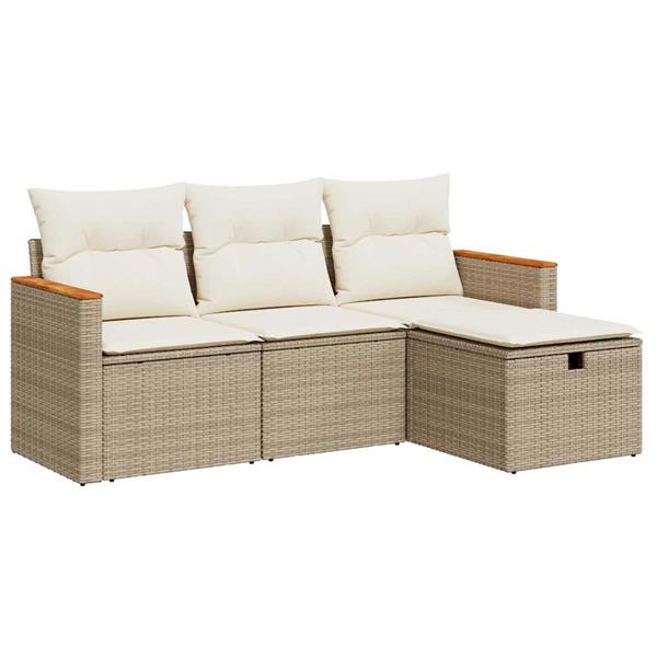 Grote foto vidaxl 4 delige loungeset met kussens poly rattan beige tuin en terras tuinmeubelen