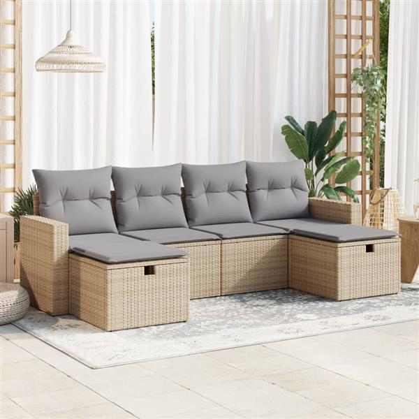 Grote foto vidaxl 6 delige loungeset met kussens poly rattan beige tuin en terras tuinmeubelen