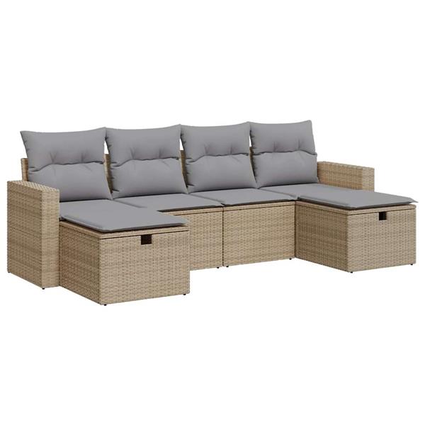 Grote foto vidaxl 6 delige loungeset met kussens poly rattan beige tuin en terras tuinmeubelen