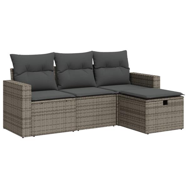 Grote foto vidaxl 4 delige loungeset met kussens poly rattan grijs tuin en terras tuinmeubelen