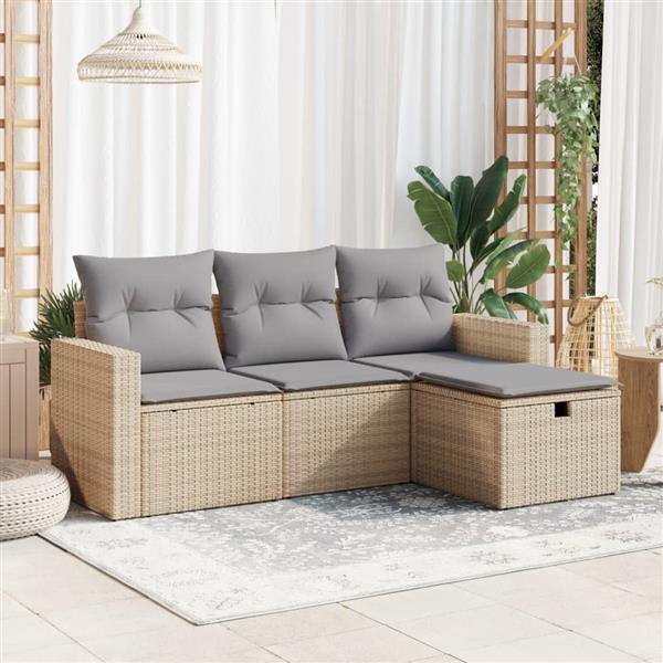 Grote foto vidaxl 4 delige loungeset met kussens poly rattan beige tuin en terras tuinmeubelen