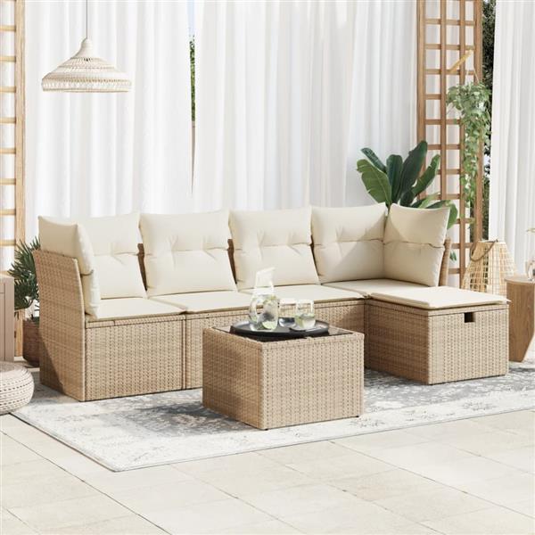 Grote foto vidaxl 6 delige loungeset met kussens poly rattan beige tuin en terras tuinmeubelen