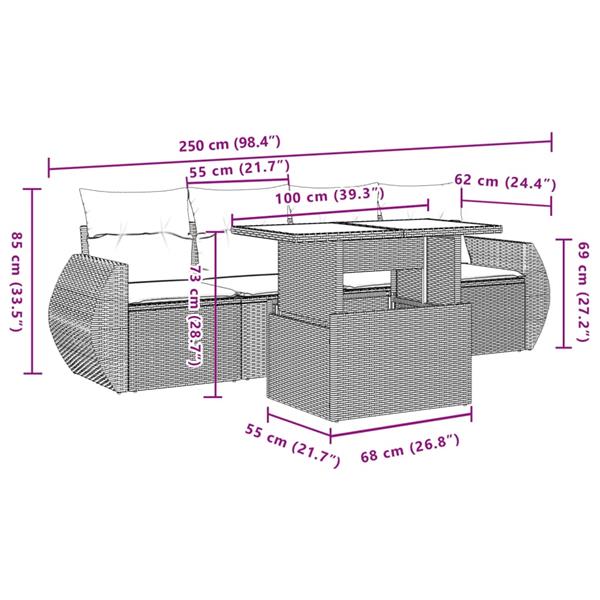 Grote foto vidaxl 5 delige loungeset met kussens poly rattan zwart tuin en terras tuinmeubelen