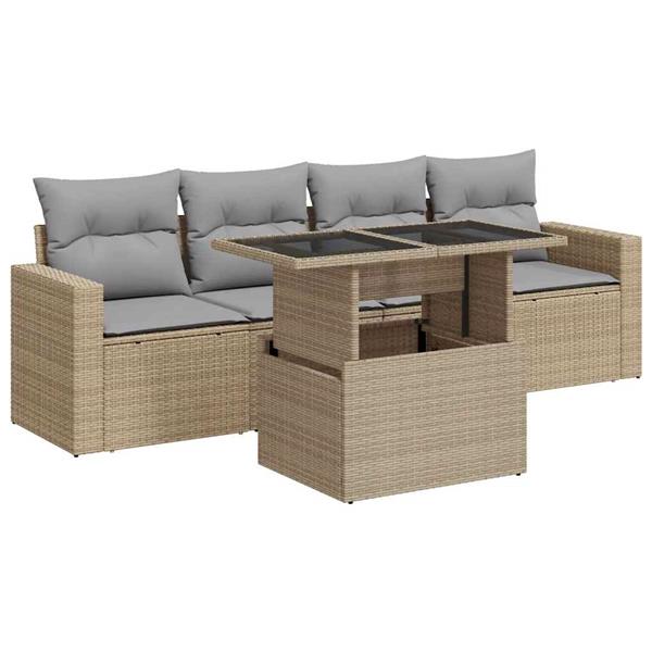 Grote foto vidaxl 5 delige loungeset met kussens poly rattan beige tuin en terras tuinmeubelen