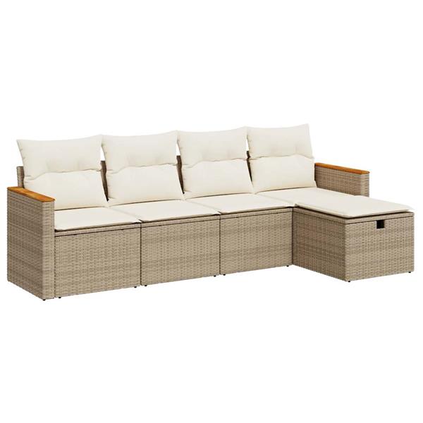 Grote foto vidaxl 5 delige loungeset met kussens poly rattan beige tuin en terras tuinmeubelen