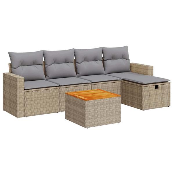 Grote foto vidaxl 6 delige loungeset met kussens poly rattan beige tuin en terras tuinmeubelen