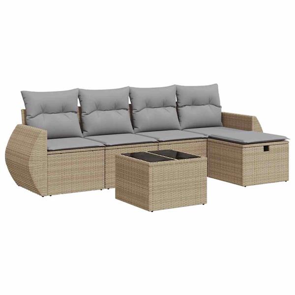 Grote foto vidaxl 6 delige loungeset met kussens poly rattan beige tuin en terras tuinmeubelen