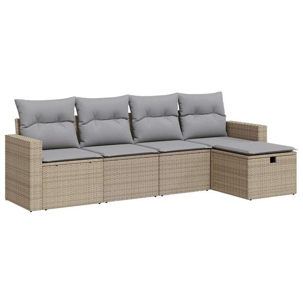 Grote foto vidaxl 5 delige loungeset met kussens poly rattan beige tuin en terras tuinmeubelen