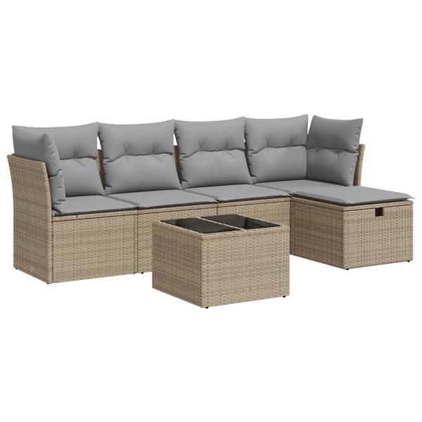 Grote foto vidaxl 6 delige loungeset met kussens poly rattan beige tuin en terras tuinmeubelen