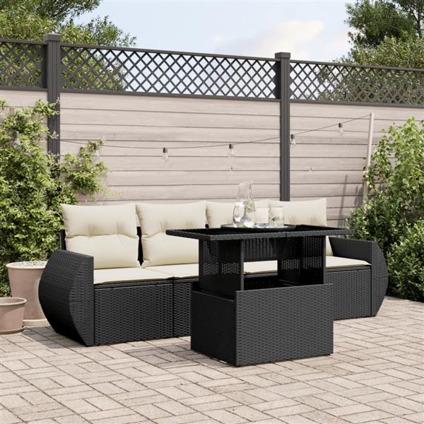 Grote foto vidaxl 5 delige loungeset met kussens poly rattan zwart tuin en terras tuinmeubelen