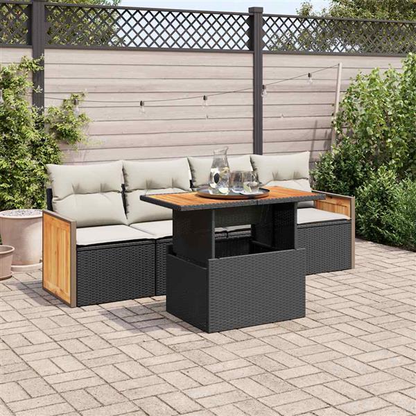 Grote foto vidaxl 5 delige loungeset met kussens poly rattan acacia zwart tuin en terras tuinmeubelen