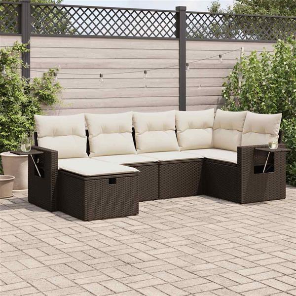 Grote foto vidaxl 6 delige loungeset met kussens poly rattan bruin tuin en terras tuinmeubelen