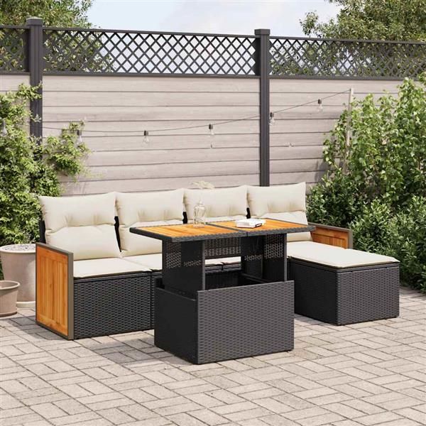 Grote foto vidaxl 6 delige loungeset met kussens poly rattan acacia zwart tuin en terras tuinmeubelen