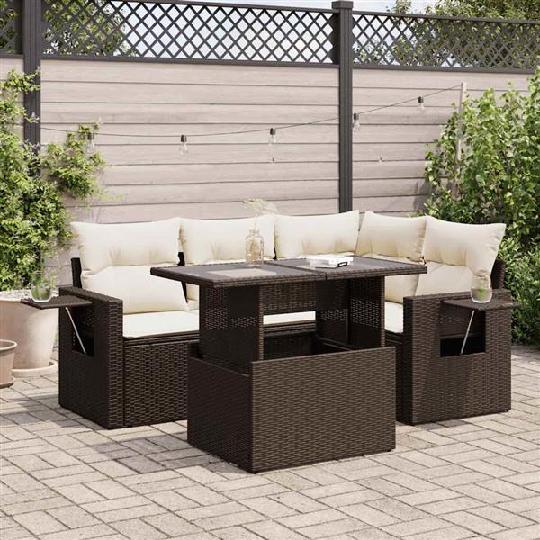 Grote foto vidaxl 5 delige loungeset met kussens poly rattan bruin tuin en terras tuinmeubelen